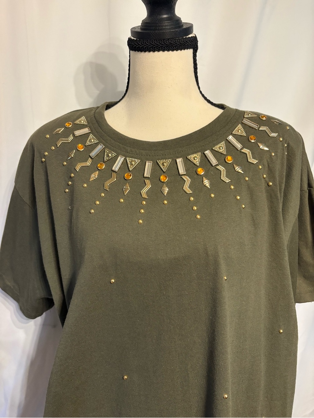 Bobbie Brooks Olive Embellished Short Sleeve Pants Set Size OS NWT Old Stock.